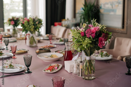 Wedding decorations, wedding bouquet, restaurant