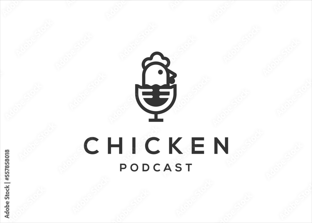 podcast chicken rooster logo design vector template