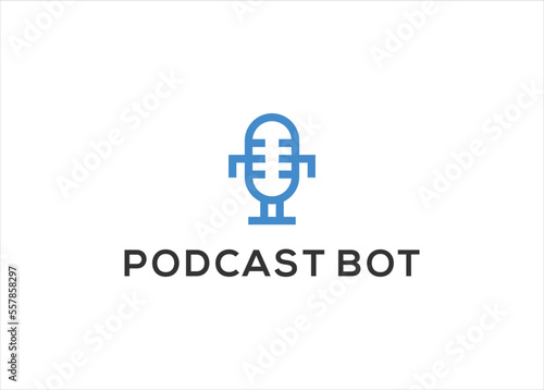 podcast robot logo design vector illustration template