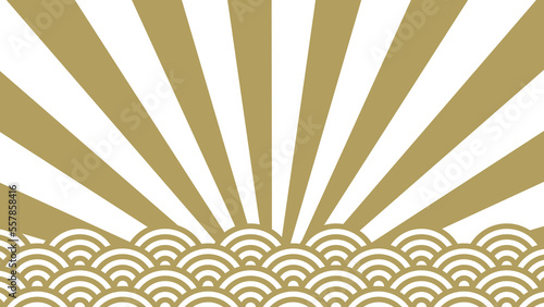 おめでたい和柄のお祝い背景イラスト　サンバーストと青海波