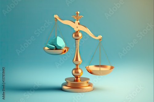 Golden scales of justice on the blue background. Justice concept. Generative ai