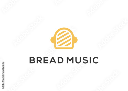 bakery bread music headphone logo design vector illustration template