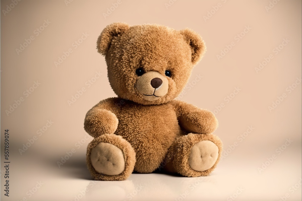 Teddy bear. Isolated pastel beige background. Childhood concept. Generative ai. Teddy bear. Isolated pastel beige background. Childhood concept. Generative ai.