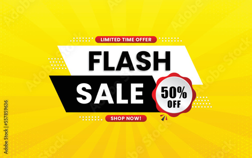 Flash sale discount banner design template with 3d editable text effect