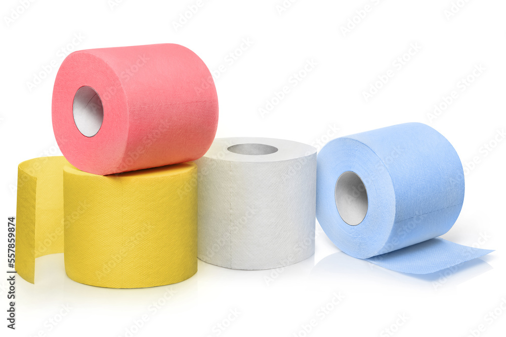 Several rolls of coloured toilet paper, isolated on white background Several rolls of coloured toilet paper, isolated on white background