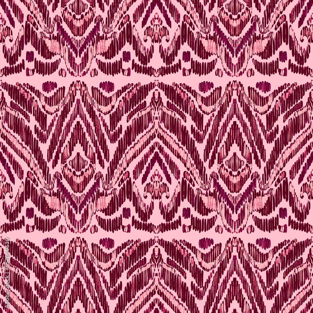 Colorful ikat pattern in vintage style. Elegant ethnic background. Hand drawn oriental art. Seamless geometric vintage texture.	