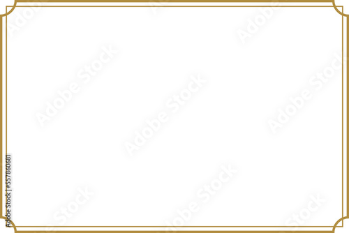 double rectangle gold vintage frame with inverted rounded corner, oriental style border, png with transparent background
