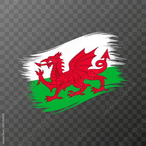 Wales national flag. Grunge brush stroke. Vector illustration on transparent background.