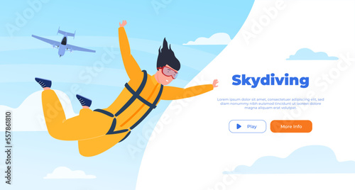 Skydiver. People jump with a parachute from an airplane. Extreme sport. Vector illustration