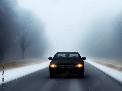 A mysterious car waits on a lonely road.