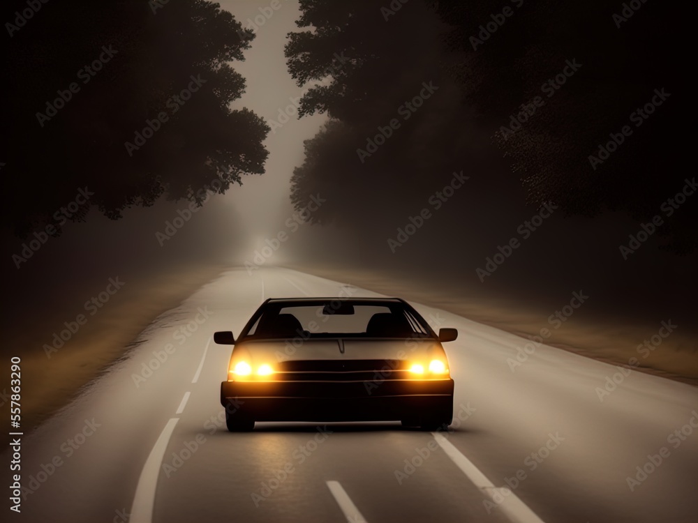 A mysterious car waits on a lonely road.
