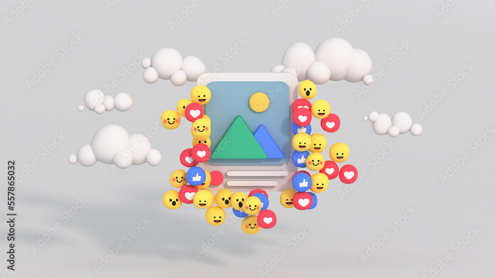 Social media post and unique design emojis 3D render illustration Social media post and unique design emojis 3D render illustration