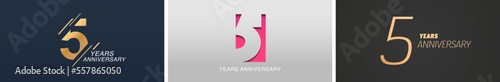 5 years anniversary vector icon, logo. Isolated graphic design set with number for 5th anniversary birthday photo