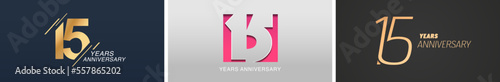 15 years anniversary vector icon, logo. Isolated graphic design set with number for 15th anniversary birthday