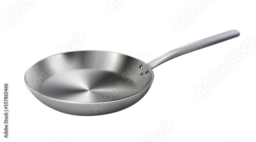 Fotografie, Obraz Realistic empty metal frying pan isolated. Png, kitchen utensil.