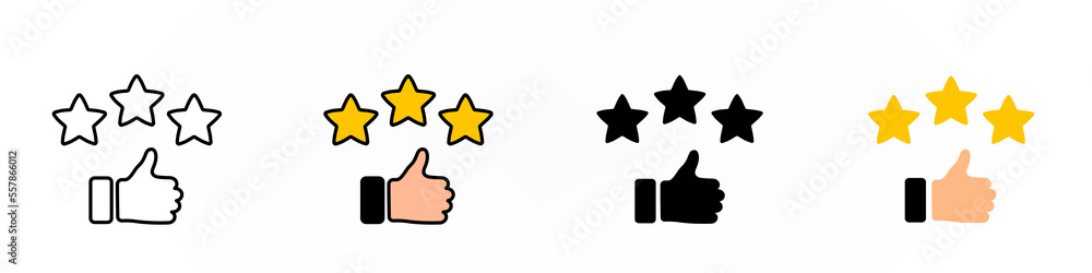 Set of thumb up and stars icons. Rate concept illustration Set of thumb up and stars icons. Rate concept illustration