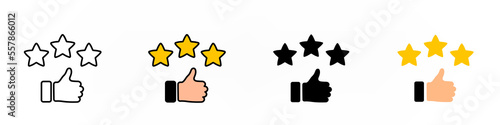 Set of thumb up and stars icons. Rate concept illustration