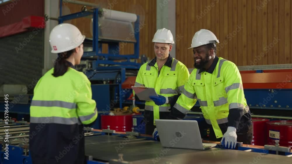 Team engineer examining and measuring steel together with expertise at lathe factory, worker or technician check and maintenance metal with professional, industry and machinery concept. Team engineer examining and measuring steel together with expertise at lathe factory, worker or technician check and maintenance metal with professional, industry and machinery concept.