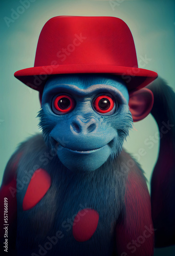 Blue monkey with red hat