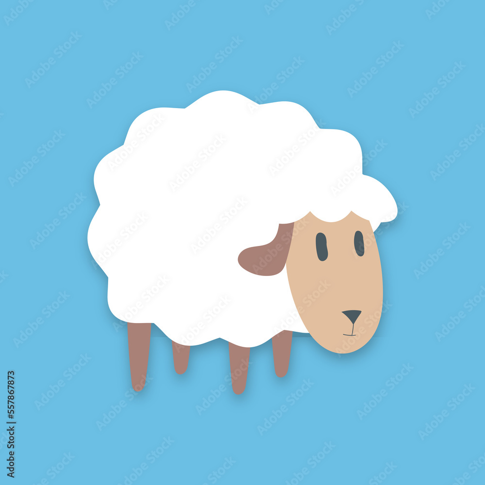 Obraz premium Set of cute cartoon sheep, Counting sheep to fall asleep on blue background. 