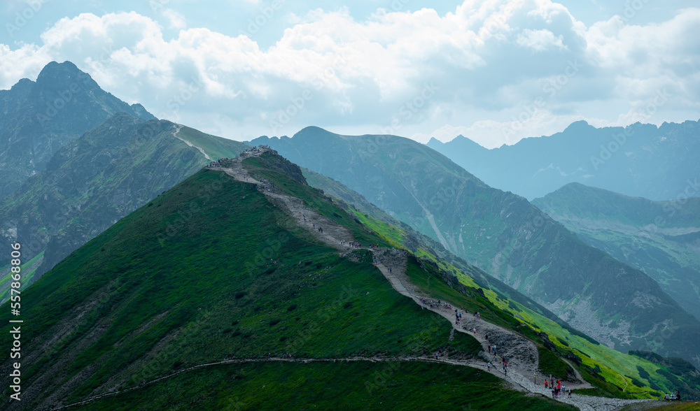 Obraz premium Beautiful view of the Tatra Mountains landscape. View of the mountains from the top. High mountain landscape.