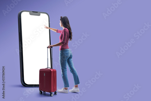 Woman using a travel app on smartphone