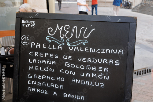 Spanish Bar Menu on Chalkboard outside Valencian Restaurant, Spain