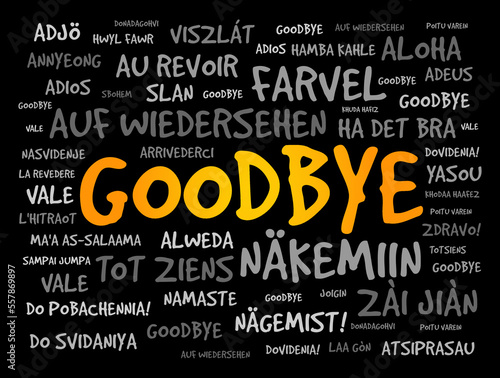 Goodbye word in different languages, word cloud concept for presentations and reports