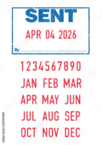 Vector illustration of the word sent in frame blue ink stamp with date