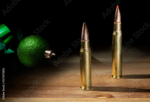 30-06 and 308 ammo with Christmas ornament