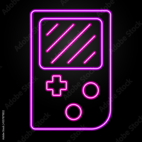 game boy neon sign, modern glowing banner design, colorful modern design trends on black background. Vector illustration.