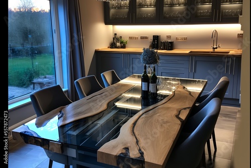 oak epoxy resin table in the kitchen photo