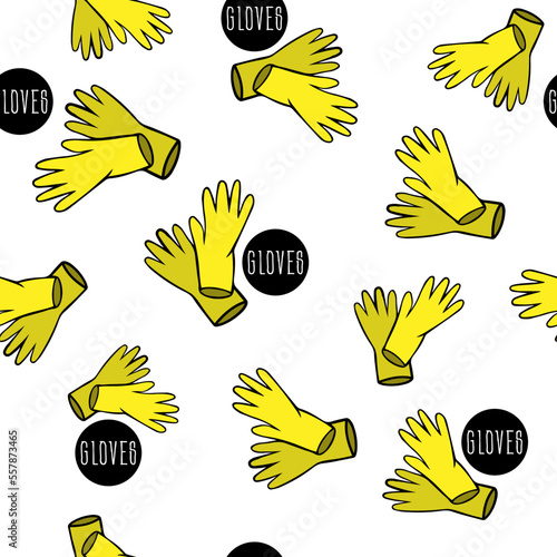 Seamless trendy, modern pattern yellow rubber, latex, nitrile gloves for cleaning the house, hand skin protection, health care
