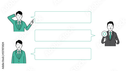 Q&Aのイメージイラストとレイアウト3、中高年と若い男性の2人、ベクター
