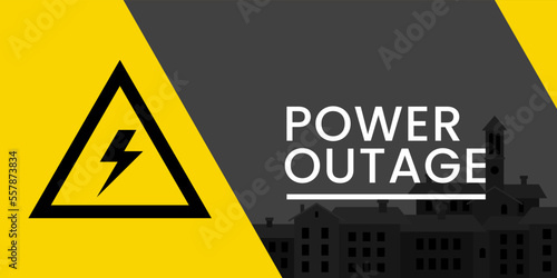 Power outage web banner. Power outage banner with the town. Black and yellow power cut web banner.