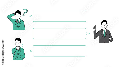 Q&Aのイメージイラストとレイアウト1、中高年と若い男性の2人、ベクター