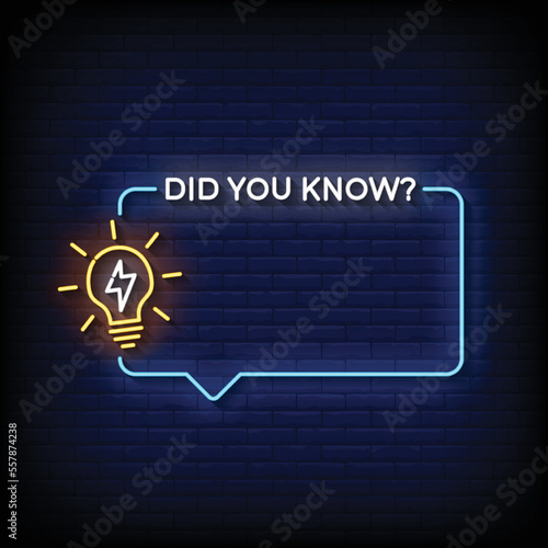 neon sign did you know with brick wall background vector illustration