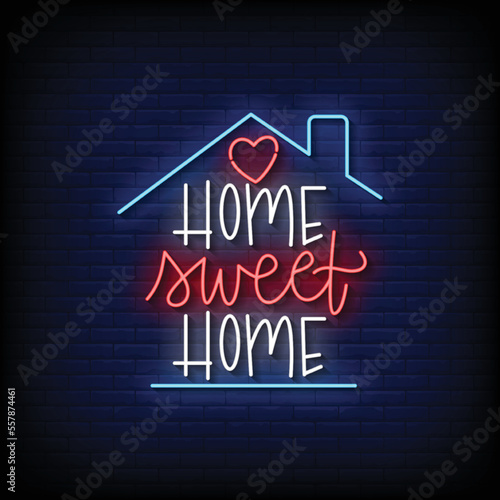 neon sign home sweet home with brick wall background vector illustration