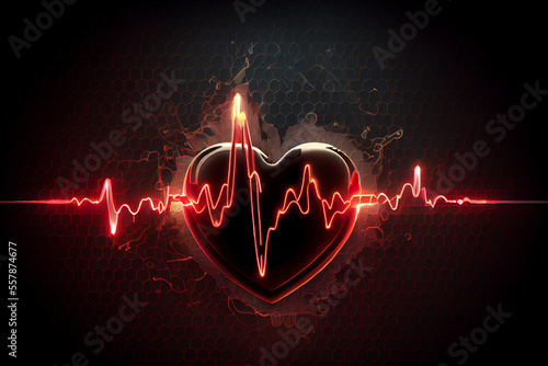 Background with a heart with the heartbeat monitor line photo
