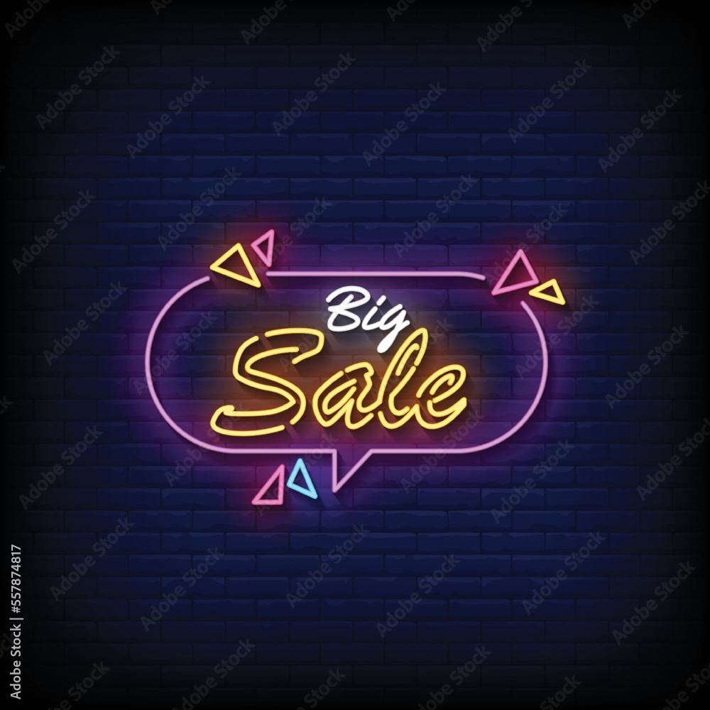 neon sign big sale with brick wall background vector illustration
