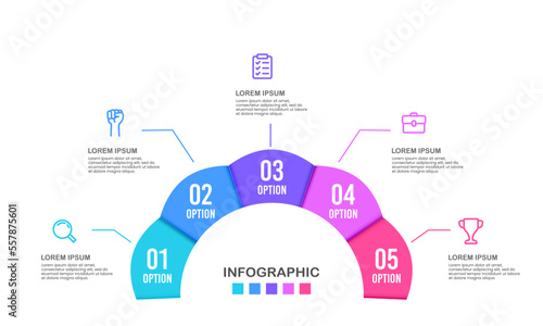 5 options colorful flower semicircle infographic.