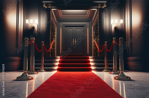 VIP luxury entrance with red carpet. Postproducted generative AI digital illustration. photo
