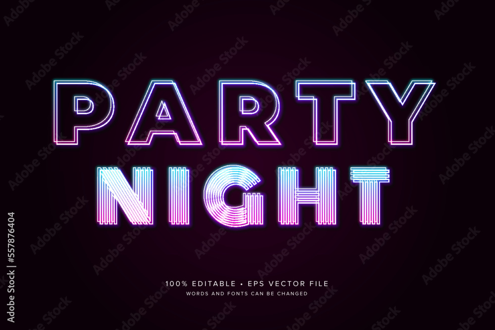 Party night editable neon text effect