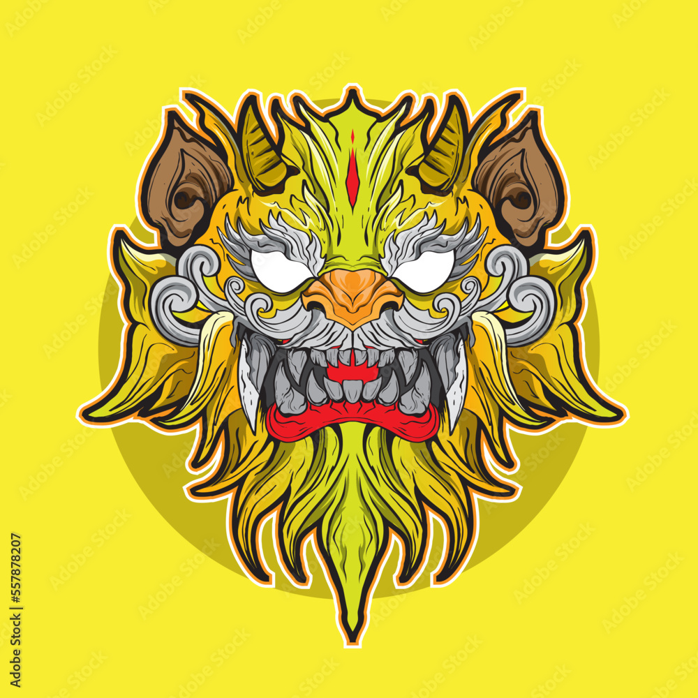 Chinese East Asian Lion tiger beast. the spirit heaven and matter earth. Graphic style Japanase Chinese East Asian Lion tiger beast. the spirit heaven and matter earth. Graphic style Japanase