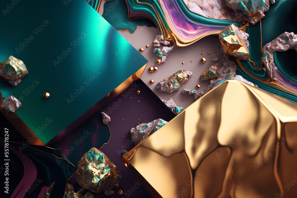 Gold and turquoise, a combination of precious stones, opal, metal. Abstract luxury background. Gen Art Gold and turquoise, a combination of precious stones, opal, metal. Abstract luxury background. Gen Art