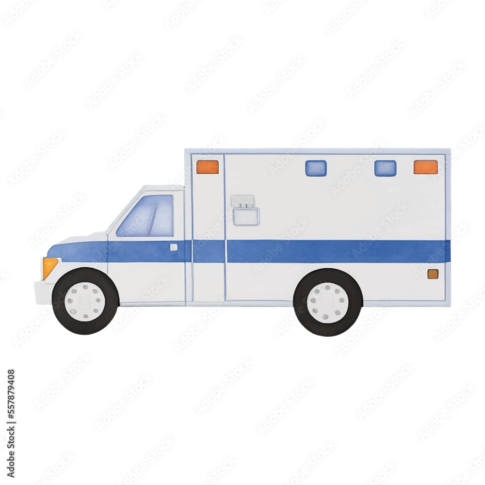 ambulance hand drawn with watercolor painting style illustration