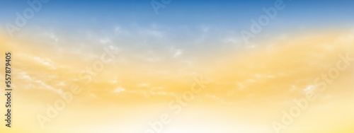 Blue sky and white soft clouds floated in the sky on a clear day. Beautiful air and sunlight with cloud scape colorful. Sunset sky for background. Blue to yellow sky vector illustration.