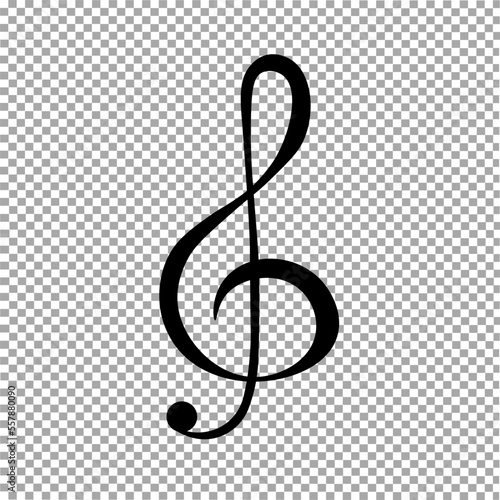 Treble clef icons. Music notation sign. Black musical notes to create a song on a transparent background. Vector illustration.
