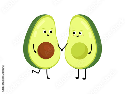 Cute avocado falling in love. Love and Valentine's Day concept. Illustration isolated on white background.