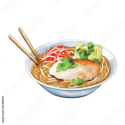 ramen hand drawn with watercolor painting style illustration